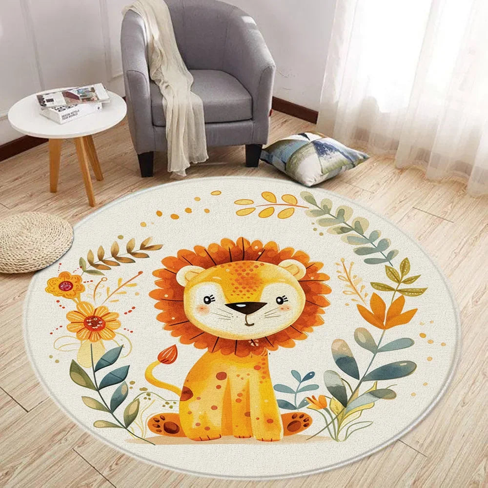 Navak Teppich Cartoon Löwe Liebe Bär Runder Teppich Wohnzimmer Dekoration Kaninchen Bär Waldtiere Schlafzimmer Teppiche Heimmatten Waschbare Freizeitteppiche