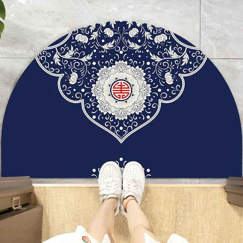 Navak Teppich Chinesische halbrunde Fußmatten im japanischen Stil mit Kranich-Aufdruck, rutschfeste Fußmatten für den Eingang, Balkonteppich, Flur, Veranda