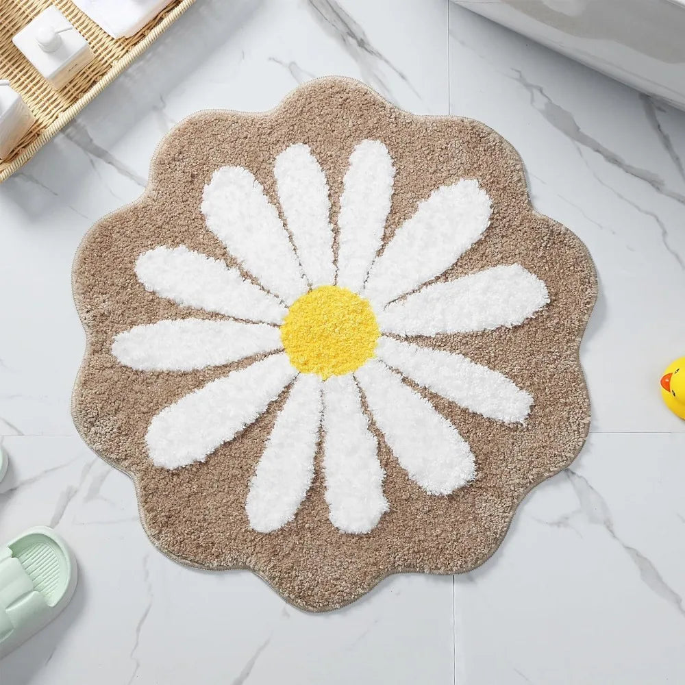 Navak Carpet Rutschfester Blumenteppich, beflockt, getuftet, Gänseblümchen, Badematte, Kaschmir-Imitat, waschbar, Baby-Krabbelteppich, Schlafzimmer, Wohnzimmer