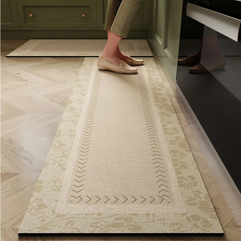 Navak Teppich, Küchenbodenmatte, rutschfest, ölbeständig, löschbarer Teppich, Leder, PVC, wasserdichter Teppich, beige Muster, Textur, Heimdekoration, Matten
