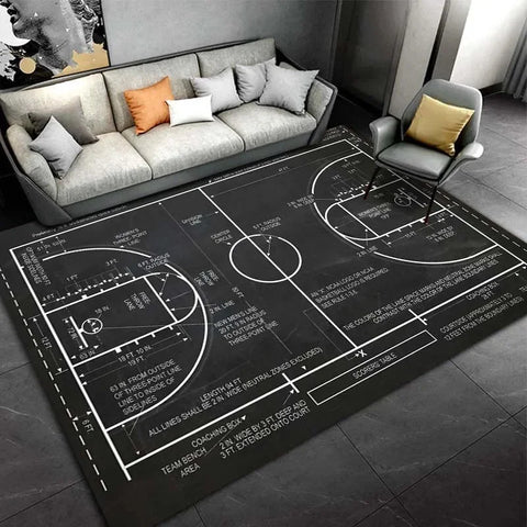 Navak Teppich mit Basketballplatz-Motiv, für Jungenzimmer, Wohnzimmer, Dekoration, Sportthema, Willkommens-Fußmatte, rutschfester Krabbel- und Spielteppich