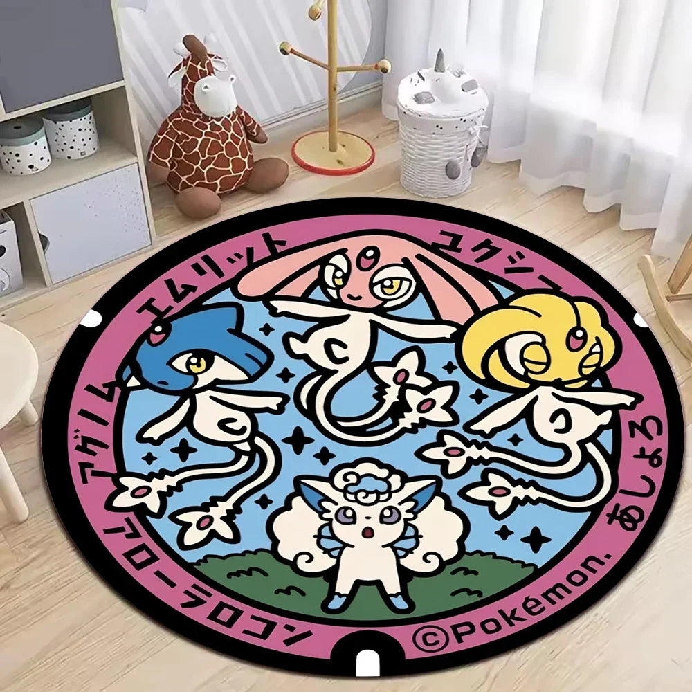 Navak Carpet Daily Picks Round Pokemon Rug for Living Room Decor Bedroom Rug Lounge Balcony Sofa Mat Coffee Table Mat Swivel Chair Mat Kids Gift