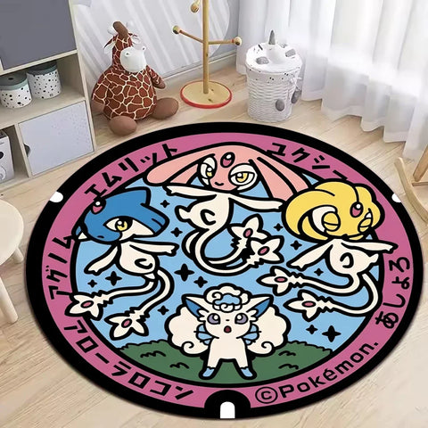 Navak Carpet Daily Picks Round Pokemon Rug for Living Room Decor Bedroom Rug Lounge Balcony Sofa Mat Coffee Table Mat Swivel Chair Mat Kids Gift