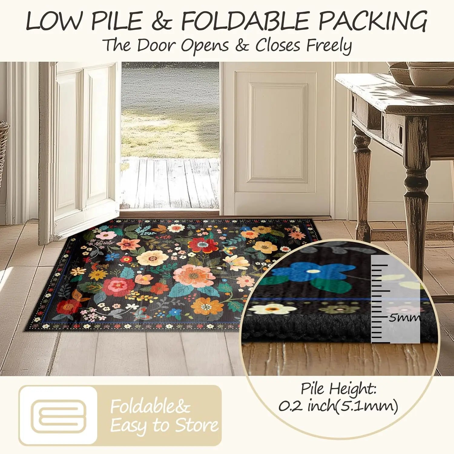Navak Carpet Crystal Velvet CarpetFloral Area Rug Machine Washable Soft Print Boho Carpet Non Slip Footmat Low Pile Flower Area Rugs for