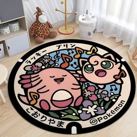 Navak Carpet Daily Picks Disney Japan Anime Pokemon Round Floor Mat Living Room Sofa Bedroom Rug Cute Non-Slip Machine Washable Carpet Home Decor