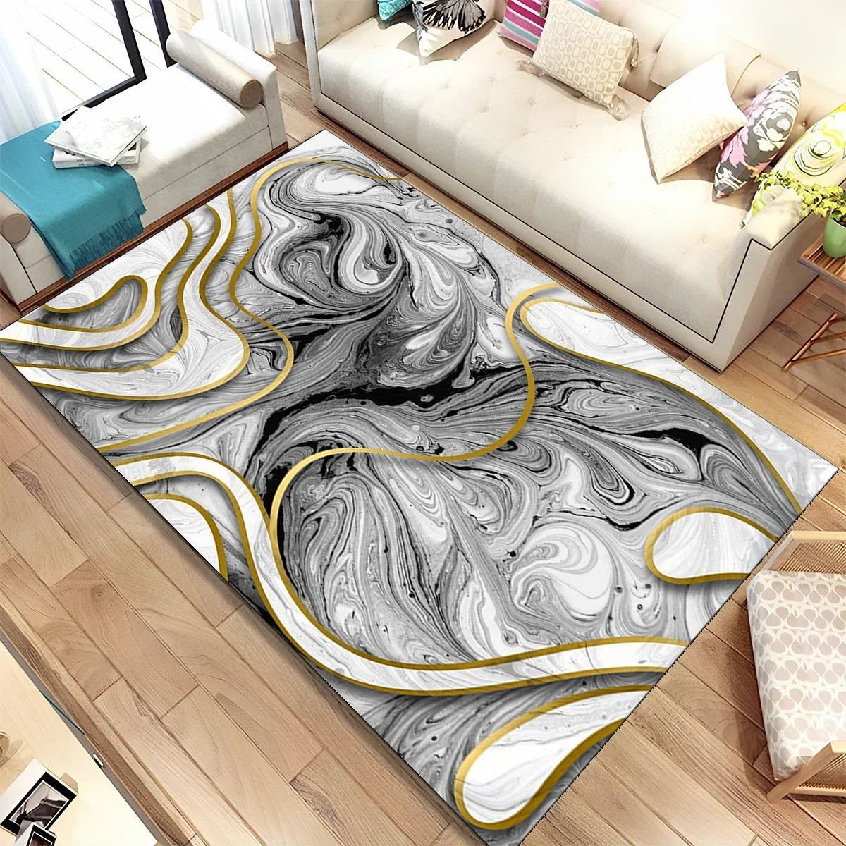 Navak Carpet Colour Gold Nordic Marble Splendid Area Rug Large Carpet Marbling Rugs for Home Living Room Bedroom Decor Door Mat Floor Mats