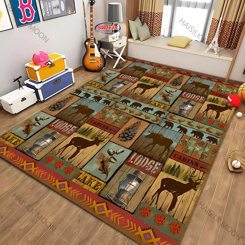 Navak Carpet Teppich im amerikanischen Landhausstil im Retro-Stil mit Tiermuster für moderne Heimdekoration, schmutzabweisend, rutschfeste Spielmatte für Kinder als Geschenk