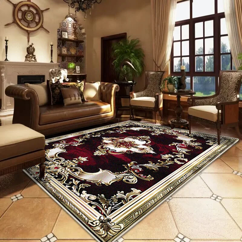 Navak Carpet Retro European and American Style Large Room Rugs Non-slip Soft Sofa Table Mat Foldable Easy Clean Carpet for Live Room Washable