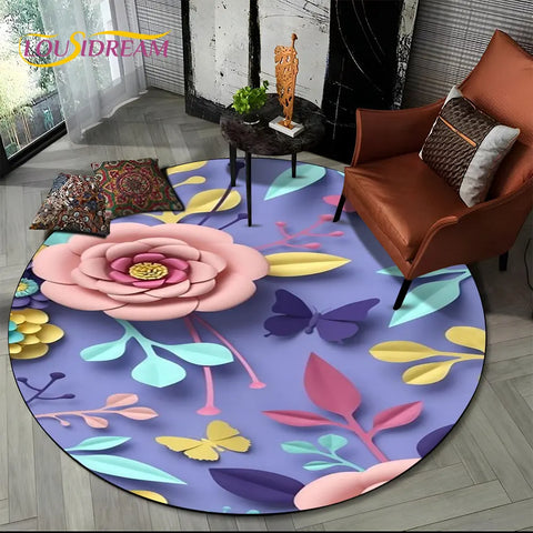 Navak Teppich, 3D-Gänseblümchen, nordische Blume, Sonnenblume, runder Teppich, Teppich für Wohnzimmer, Kinderzimmer, Sofa, Spielzimmer, Dekoration, rutschfeste Bodenmatte