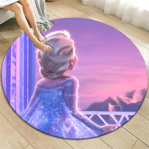 Navak Teppich Prinzessin Elsa Cartoon Print Runder Teppich, Schlafzimmer Dekorativer Teppich, Wohnzimmer Badezimmer Picknick Camping Eingang Rutschfeste Matte