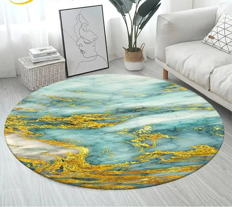 Navak Carpet Nordic Colour Green Gold White Marble Round Carpet Balcony Floor Mat Bathroom Living Room Home Yoga Coffee Mats Home Decor Rug