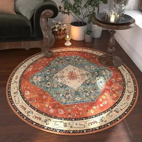 Navak Teppich, marokkanischer Blumenteppich, rund, waschbar, für Wohnzimmer und Esszimmer