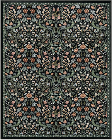 Navak Carpet Florale waschbare Teppiche, weicher großer Boho-Schlafzimmerteppich, botanischer rutschfester ultradünner Bodenteppich für Esszimmer, Kinderzimmer, Büro