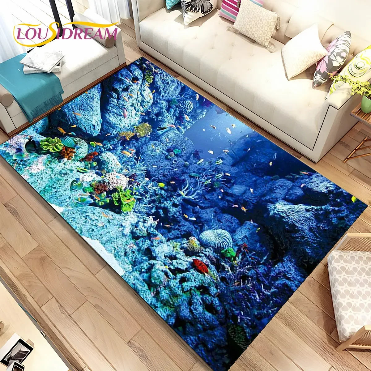 Navak Teppich, 3D-Illusion, Meeresboden, Unterwasserwelt, Delfin, Hai, Teppich für Wohnzimmer, Schlafzimmer, Sofa, Fußmatte, rutschfeste Bodenmatte