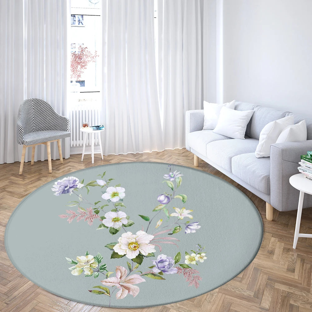 Navak Teppich Home Wohnzimmer Schlafzimmer Badezimmer Bodenmatte Druck Dekorativer Teppich Blume und Vogel Runde Pfingstrose Rose