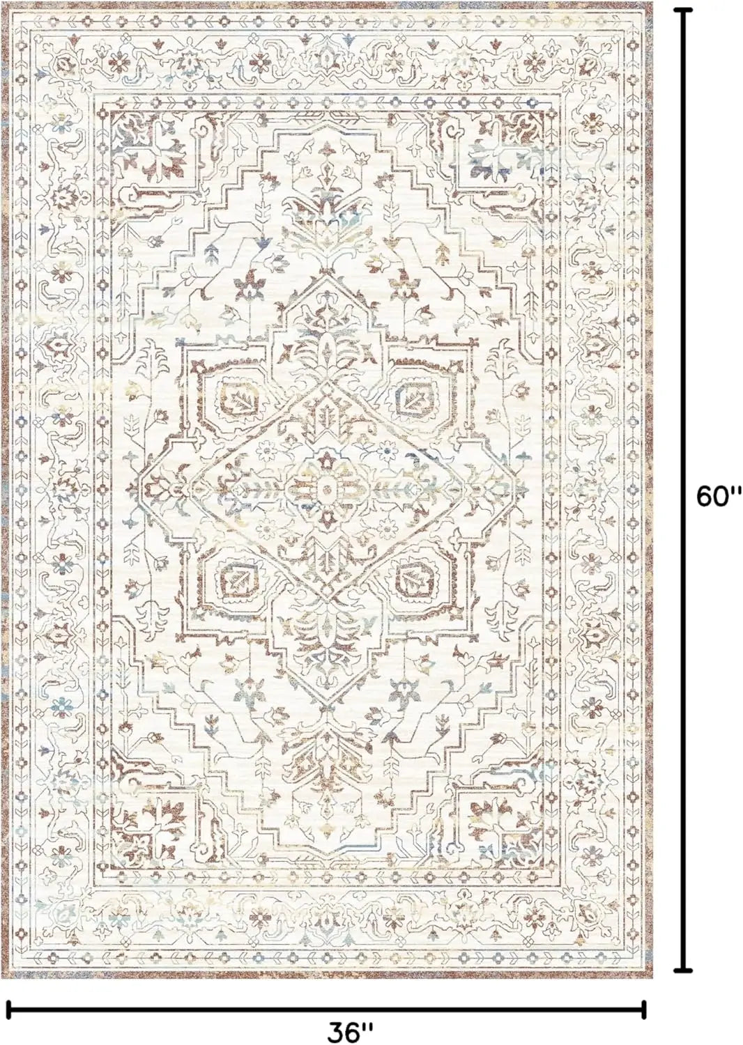Navak Carpet Beige &amp; Elfenbein, waschbarer Flanell-Teppich, schmutzabweisend und rutschfest, Heimdekor-Teppich, für stark frequentierte Bereiche im Wohnzimmer