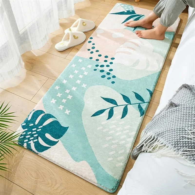 Navak Teppich Schlafzimmer Home Teppich Nachttisch Teppich Dekoration Wohnzimmer Weiche Tür Matten Blatt Druck Flauschigen Plüsch Boden Matte Shaggy Alfombra 양탄자
