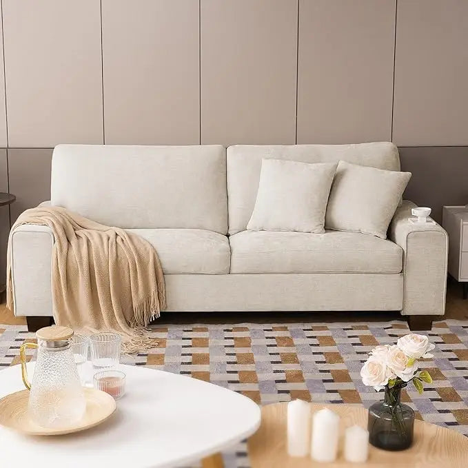 Navak Carpet Modernes Zweisitzer-Sofa für das Wohnzimmer, Chenille-Liegesessel, abnehmbarer Bezug, Federkissen, Massivholzrahmen,