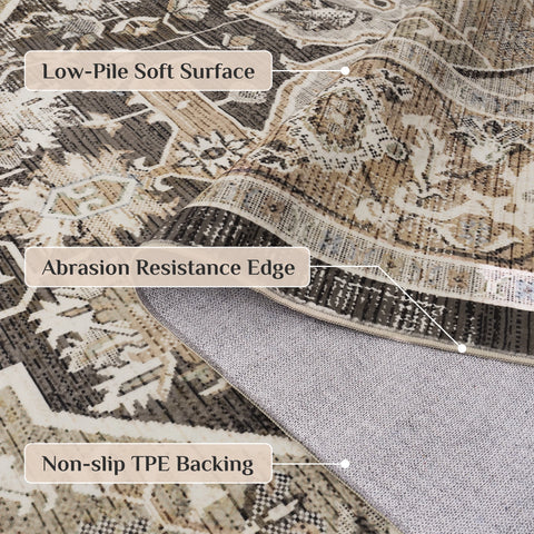 Navak Carpet Orhopui Boho-Teppich, maschinenwaschbarer Outdoor-Camping-Teppich, rutschfester, schmutzabweisender, maschinenwaschbarer Teppich