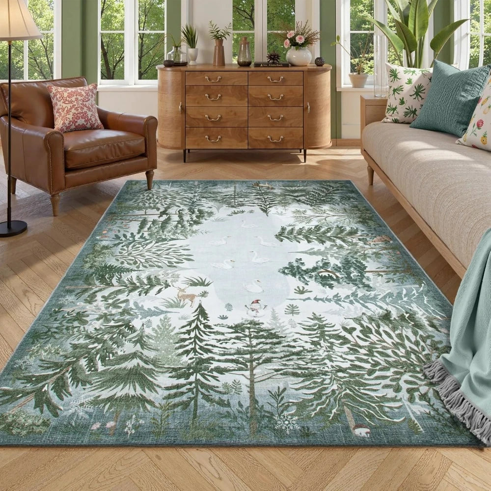 Navak Carpet Botanischer Dschungelteppich, grüner Teppich für Wohnzimmer, Lounge, Couchtisch, rutschfester Teppich, Küche, waschbarer Bereichsteppich, Fußmatte für den Innenbereich