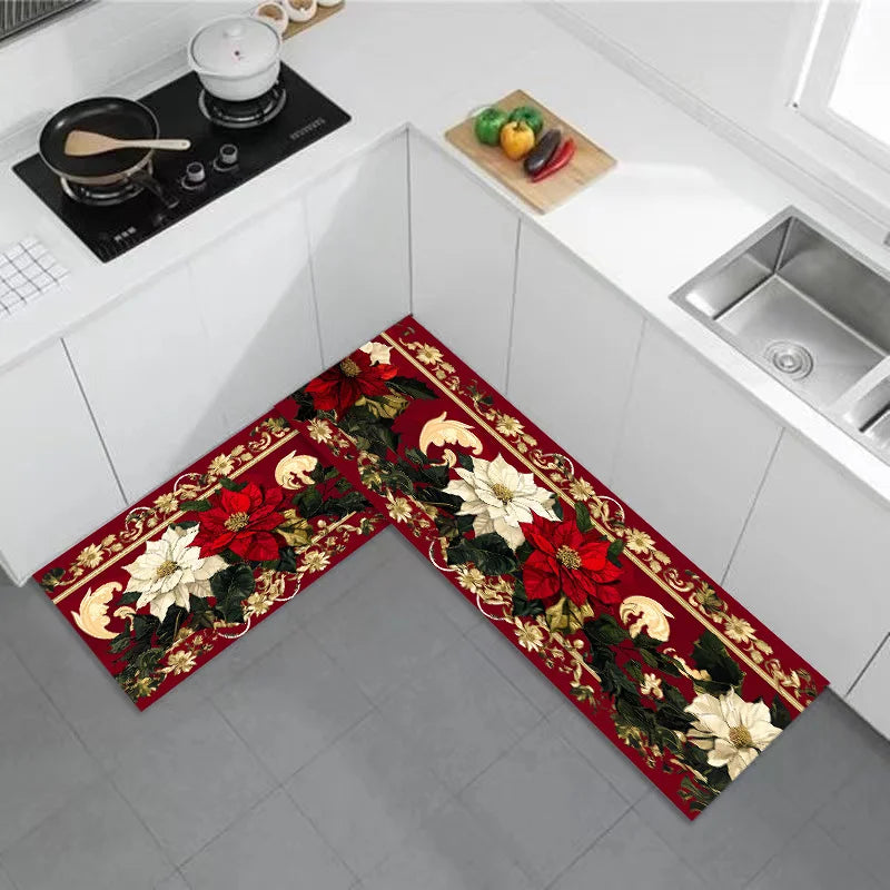 Navak Teppich, Weihnachtsstern, Blumenmuster, Küchenmatte, Dekor, rutschfeste Waschküchenmatten, Flur, Balkon, Teppiche, Schlafzimmermatte, Weihnachtsdekorationen