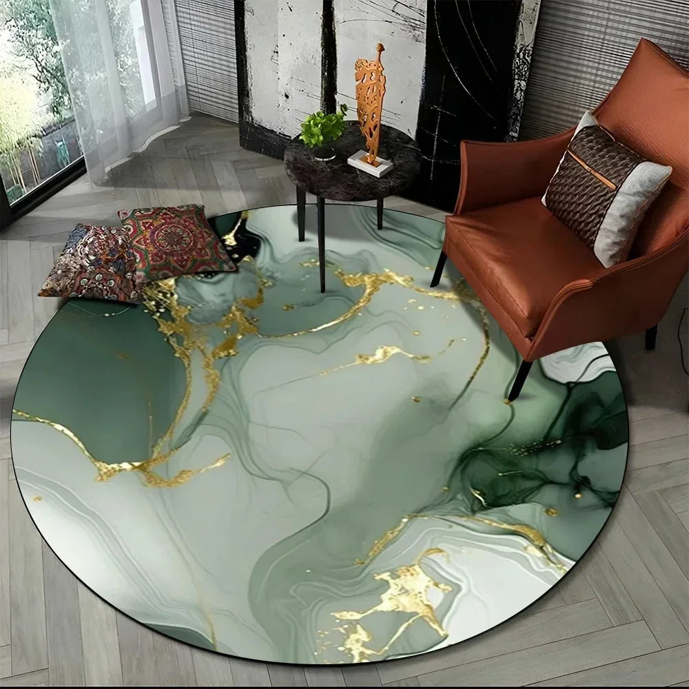 Navak Carpet 3D Luxus Marmordruck Runder Teppich Abstrakter geometrischer Bereichsteppich für Wohnzimmer Schlafzimmer Stuhldekor Rutschfeste Bodenmatte Fußmatte