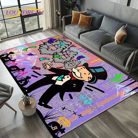 Navak Teppich, 3D-Spiel „Rich Man“, Monopoly-Dollar-Cartoon-Teppich für Wohnzimmer, Schlafzimmer, Heimsofa, Dekoration, Kinderbereich, rutschfeste Bodenmatte