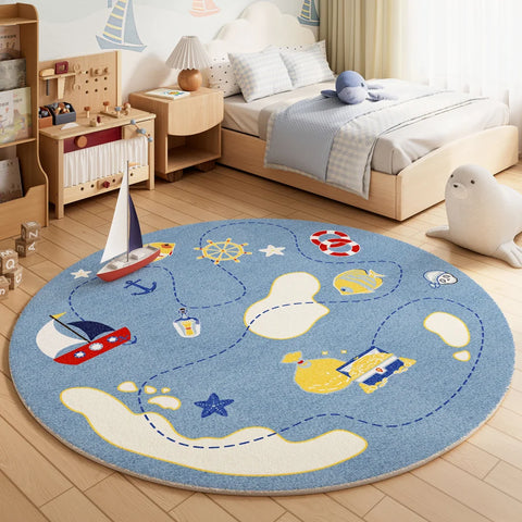 Navak Teppich, Cartoon-Stil, Schlafzimmer-Dekor, Teppich, dicke Plüsch-Bodenmatte für Kinder, flauschig, weich, rund, Teppich mit niedlichen Mustern für Wohnzimmer