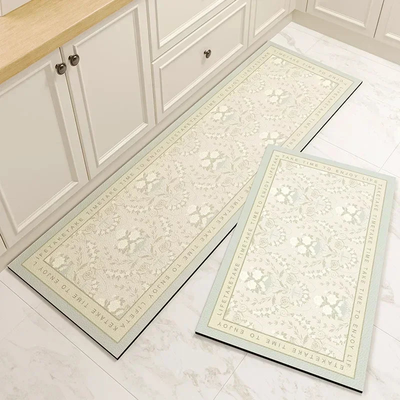 Navak Teppich Teppich für Küche Bodenmatte PVC Leder Wasserdicht Rutschfest Lang Teppich Ölbeständig Fußmatten Rosa Blume Home Dekoration Teppiche