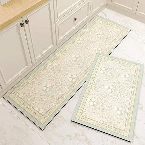 Navak Teppich Teppich für Küche Bodenmatte PVC Leder Wasserdicht Rutschfest Lang Teppich Ölbeständig Fußmatten Rosa Blume Home Dekoration Teppiche