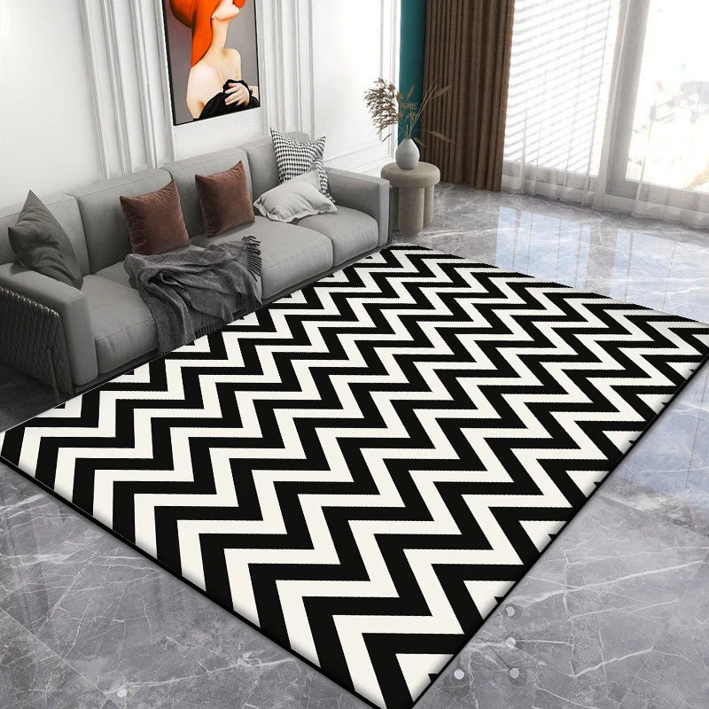 Navak Carpet Nordic Black White Simple Style Carpets for Living Room Soft Washable Non-slip Large Area Rugs for Bedroom Decoration Home Mat
