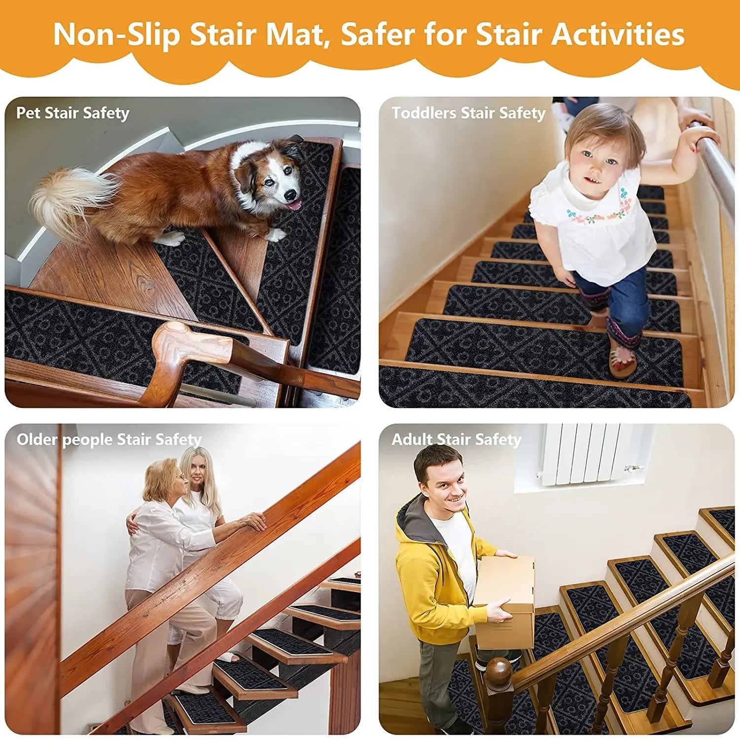 Navak Carpet Non-Slip Staircase Mat Stair Carpet Treads Stair Pads Rug Tread Safety for Kids Elders and Dogs Home Hospistal Indoor Use