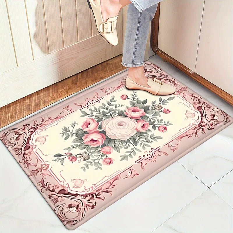 Navak Carpet 1 Fußmatte mit süßem Rosen-Print, Valentinstag-Thema, rutschfest, 100 % Polyester, geeignet als Eingangsdekorationsteppich