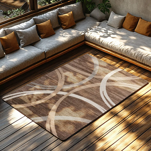 Navak Carpet Rown Teppich mit Kreismuster, moderner, rutschfester Bohemian-Teppich, weicher, niedrigfloriger Teppich für das Wohnzimmer, natürliches Jute-Dekor für ein gemütliches Zuhause