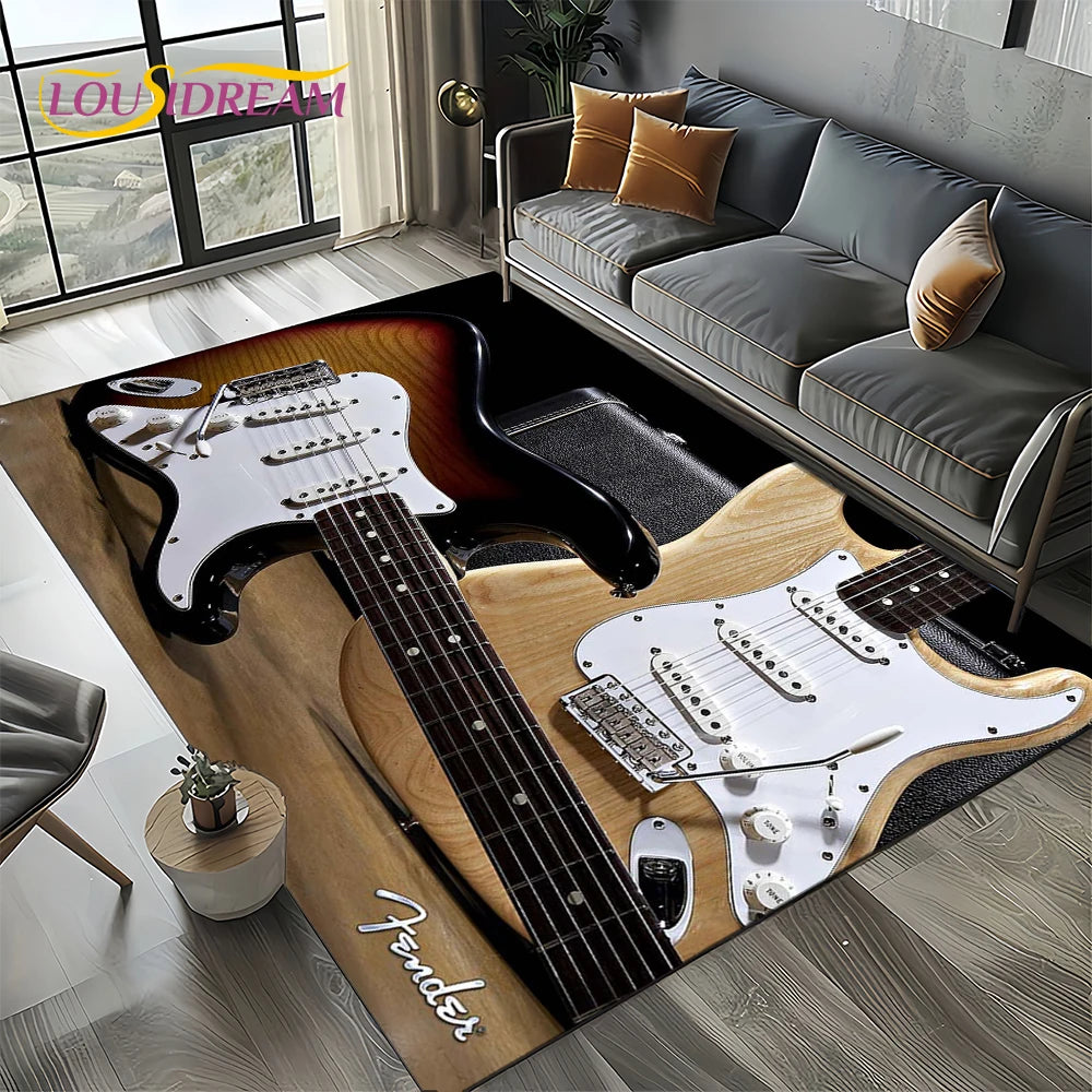 Navak Carpet 27 Style New 3D Fender Retro Gitarreninstrumente Musik Teppich Teppich für Wohnzimmer Schlafzimmer Zuhause Sofa Dekoration, rutschfeste Bodenmatte