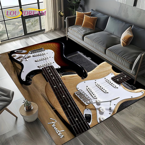 Navak Carpet 27 Style New 3D Fender Retro Gitarreninstrumente Musik Teppich Teppich für Wohnzimmer Schlafzimmer Zuhause Sofa Dekoration, rutschfeste Bodenmatte
