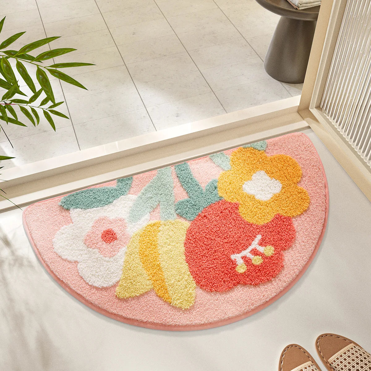 Navak Carpet Exclusive Picks Badezimmerteppich aus Kaschmirimitat, wasserabsorbierend, Tür, Blumenmuster, Heimteppich, Toilettentür, Badezimmer, Anti-Rutsch-Matte, Heimdekoration