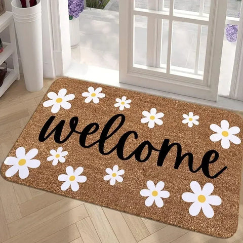 Navak Carpet Willkommens-Fußmatte mit Blumen- und Blattmotiv, für den Eingangsbereich, Dekoration, rutschfest, für Badezimmer, Eingangsbereich, Küchenteppich, waschbare Fußmatte