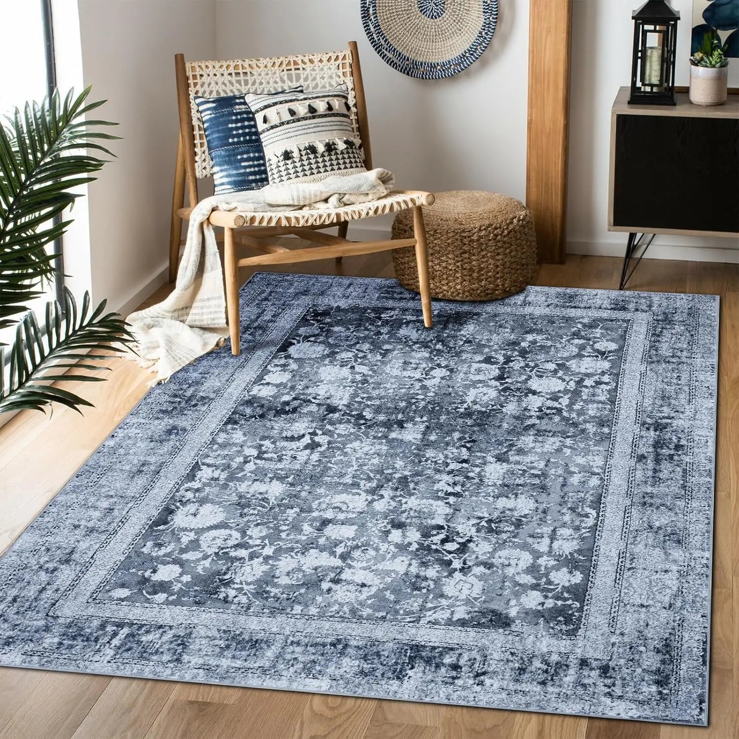Navak-Teppich, Vintage-Boho-Teppich, ultraweicher, niedriger Flor, waschbar, rutschfest, schmutzabweisend, bedruckter Teppich für Wohnzimmer und Schlafzimmer P