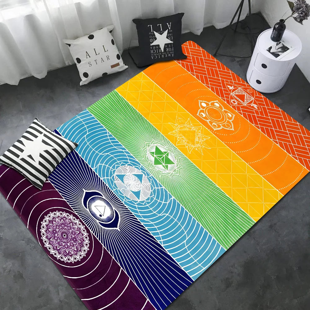 Navak Carpet Rainbow 7 Chakra Mandala Bohemia Yoga Fußmatte, waschbar, rutschfest, für Wohnzimmer, Sofa, Stühle, Bereichsmatte, Küche, Willkommens-Fußmatte