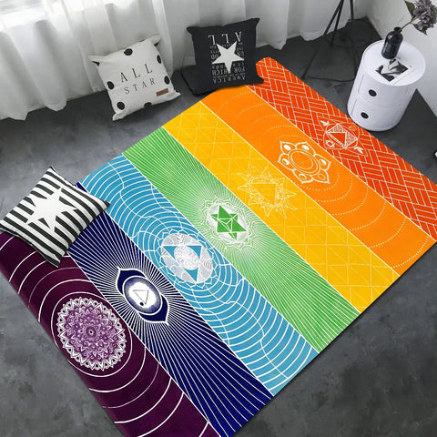 Navak Carpet Rainbow 7 Chakra Mandala Bohemia Yoga Fußmatte, waschbar, rutschfest, für Wohnzimmer, Sofa, Stühle, Bereichsmatte, Küche, Willkommens-Fußmatte