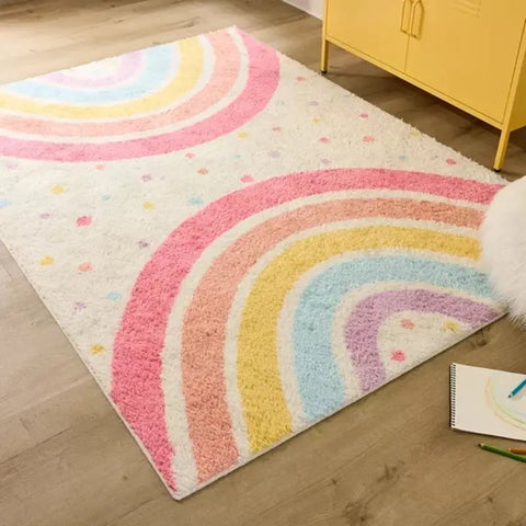 Navak Teppich, zottelige Schlafzimmerteppiche für Kinder, Regenbogenfarben, flauschiger Teppich, Wohnzimmer, haarige Kinderzimmer-Spielmatte für Kinder, Plüsch-Babyteppiche, weiche Fußmatte