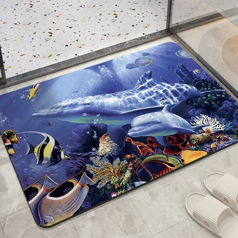Navak Teppich, Heimdekoration, Schlafzimmer, Wohnzimmer, Eingangsbereich, Eingangsbereich, Bodenmatte, Meerestier-Delfinmuster, Küche, Badezimmer, saugfähiger Teppich