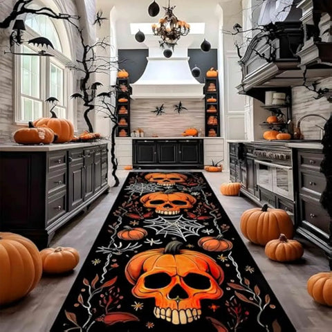 Navak Carpet Exclusive Picks Halloween-Läuferteppich, abstrakter Kürbis-Totenkopf-Teppich, Küche, rutschfest, Spinnennetz-bedruckte Teppiche für Wohnzimmer, Heimdekoration
