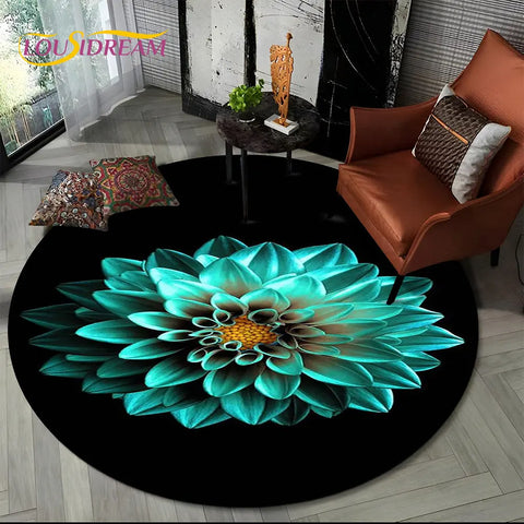 Navak Teppich, 3D-Gänseblümchen, nordische Blume, Sonnenblume, runder Teppich, Teppich für Wohnzimmer, Kinderzimmer, Sofa, Spielzimmer, Dekoration, rutschfeste Bodenmatte