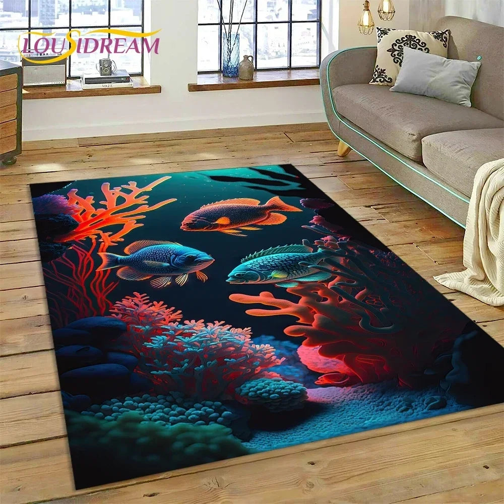Navak Teppich, 3D-Unterwasserwelt, Meeresboden, Delfin, Cartoon-Teppich, für Schlafzimmer, Wohnzimmer, Sofa, Dekoration, große Bodenmatte für Kinder