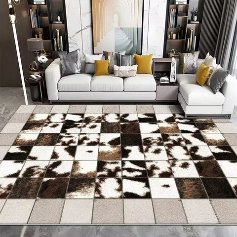 Navak Teppich, moderner Rindsleder-Imitat, luxuriöser Wohnzimmerteppich, Sofa-Teppich, Schlafzimmer, großer dekorativer Teppich, waschbar, Anti-Rutsch-Matte für die Veranda