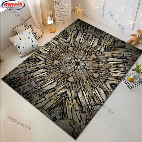 Navak Carpet 3D-Teppich mit Stein- und Blumenmuster – großer moderner Teppich für Wohnzimmer, Schlafzimmer oder Büro – rutschfeste Spielmatte für Kinder, Heimdekoration