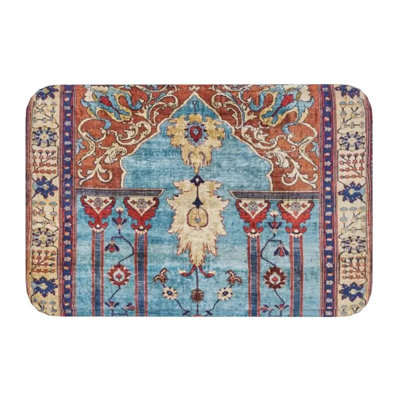 Navak Teppich, blau, antik, persischer Isfahan-Seidenteppich mit Tieren, Eingangsmatte, Stammes-Ethno-Blumenmuster, Badematte, Teppich