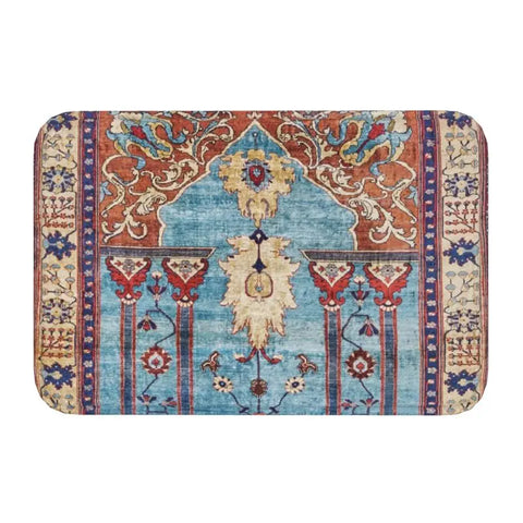Navak Teppich, blau, antik, persischer Isfahan-Seidenteppich mit Tieren, Eingangsmatte, Stammes-Ethno-Blumenmuster, Badematte, Teppich